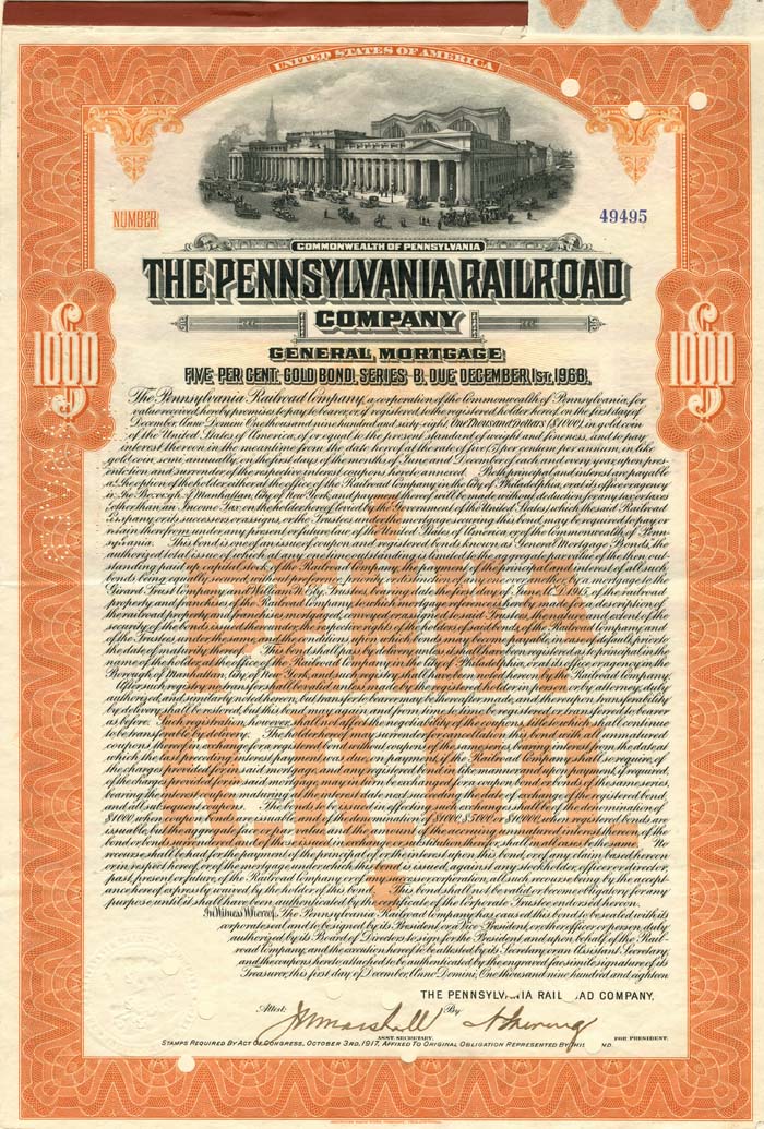 Pennsylvania Railroad Co. - Rare Type Bond